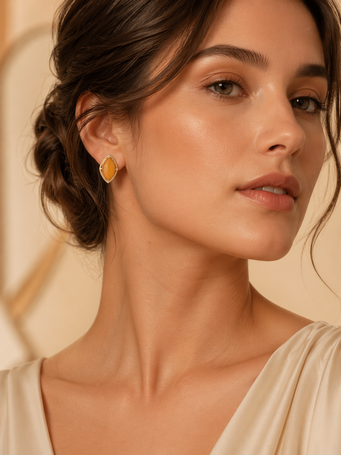 Art Deco Marquise Butterscotch Amber Stud Earrings