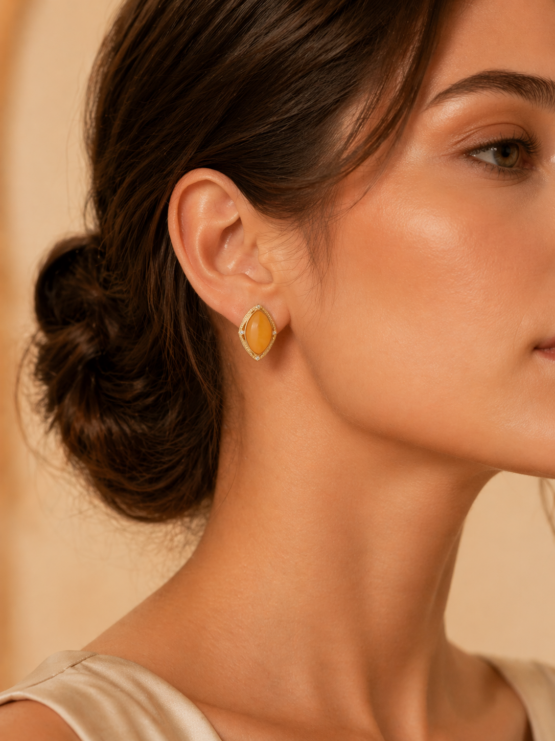 Art Deco Marquise Butterscotch Amber Stud Earrings