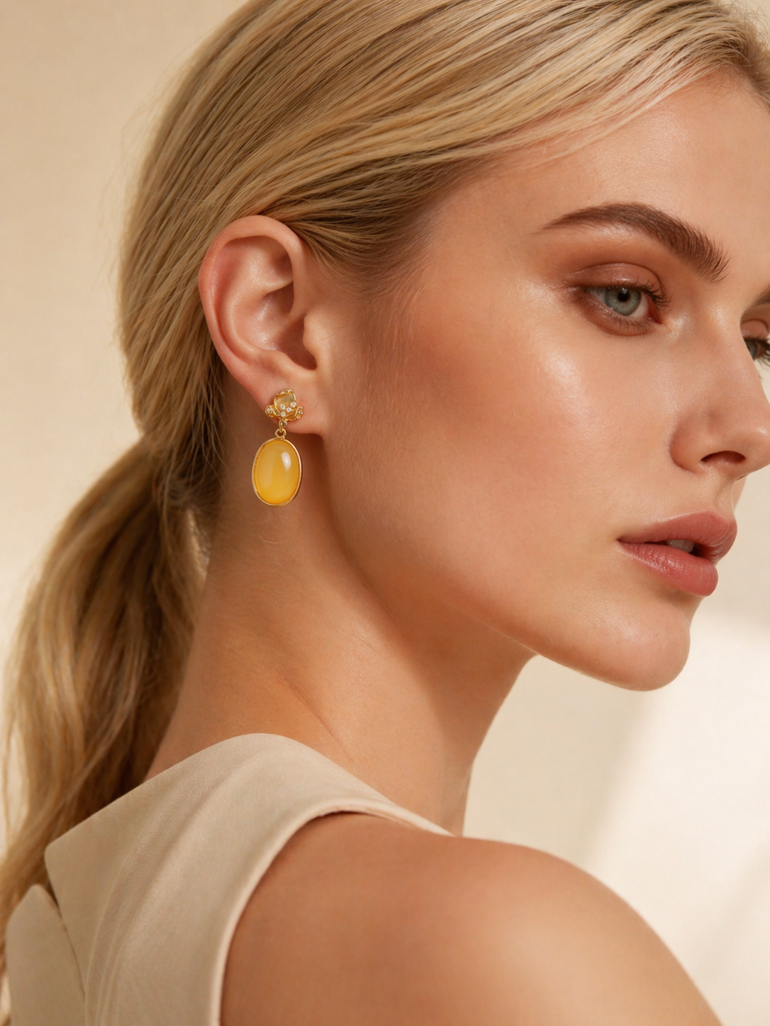 Floral Top Butterscotch Amber Drop Earrings