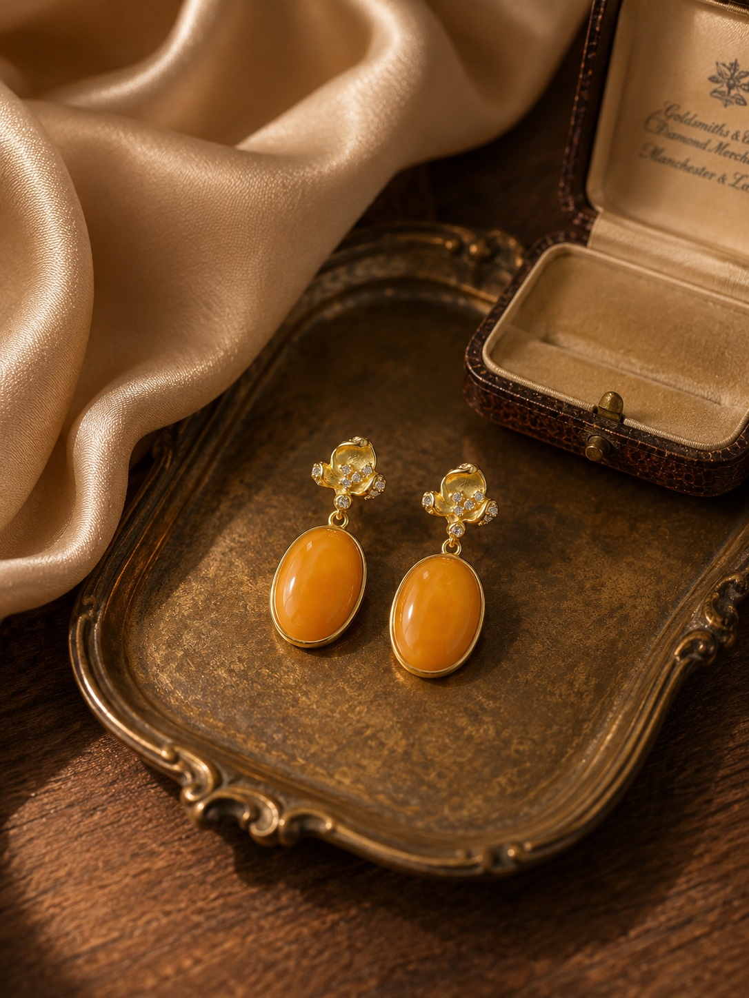 Floral Top Butterscotch Amber Drop Earrings