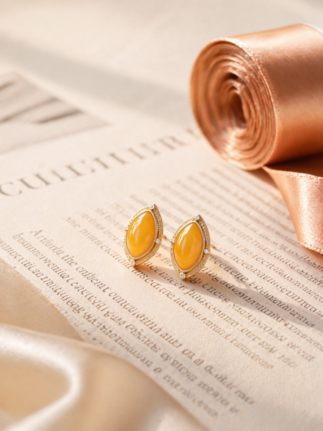 Art Deco Marquise Butterscotch Amber Stud Earrings
