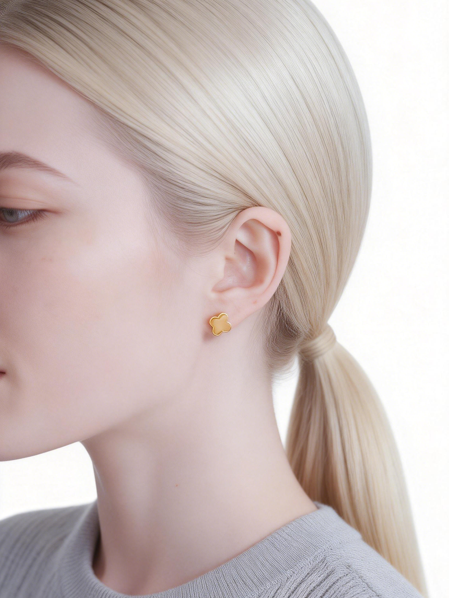 Clover Butterscotch Amber Stud Earrings