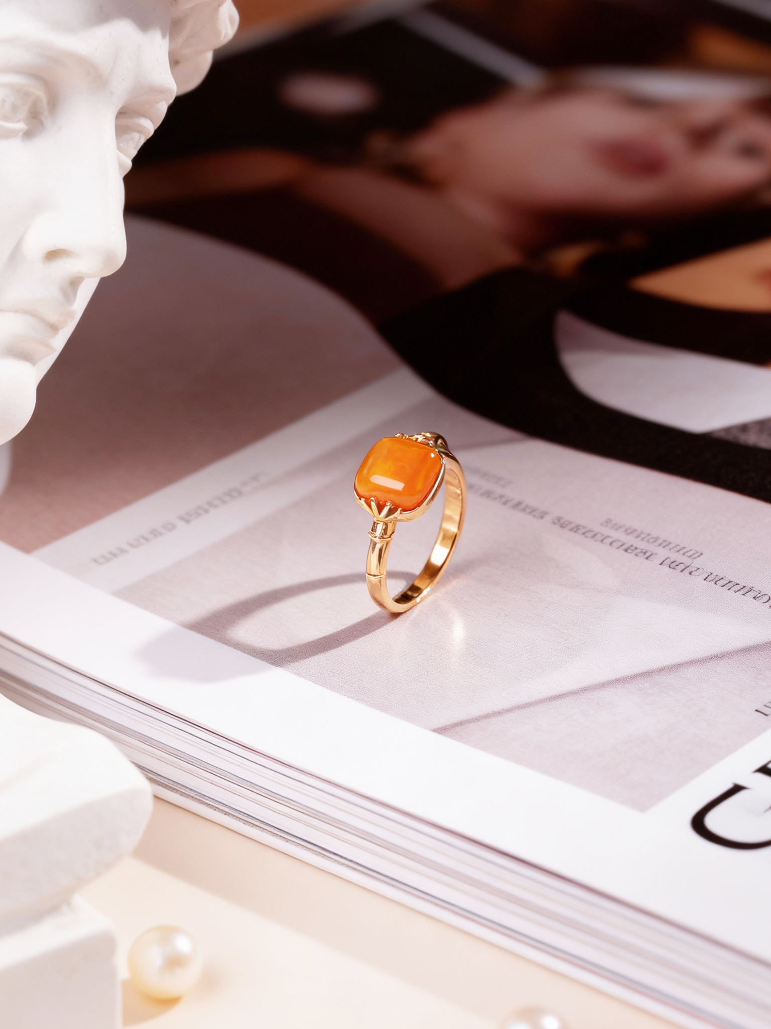 Bamboo Zen Butterscotch Amber Ring