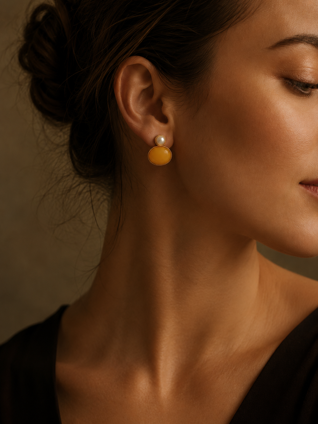 Petite Oval Butterscotch Amber Stud Earrings