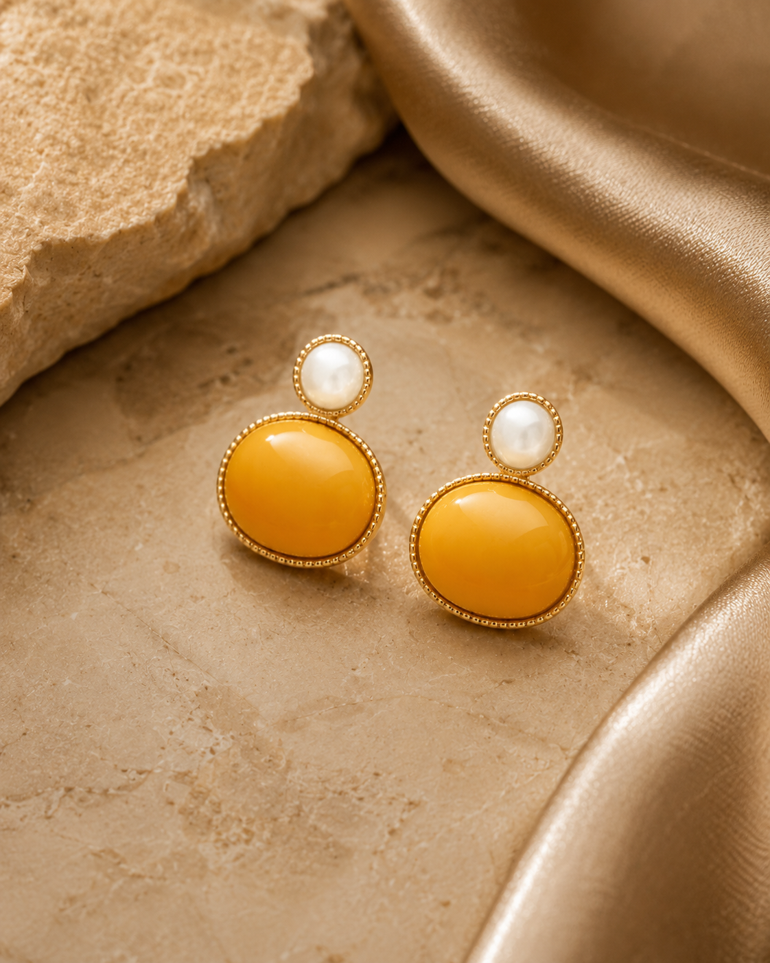 Petite Oval Butterscotch Amber Stud Earrings