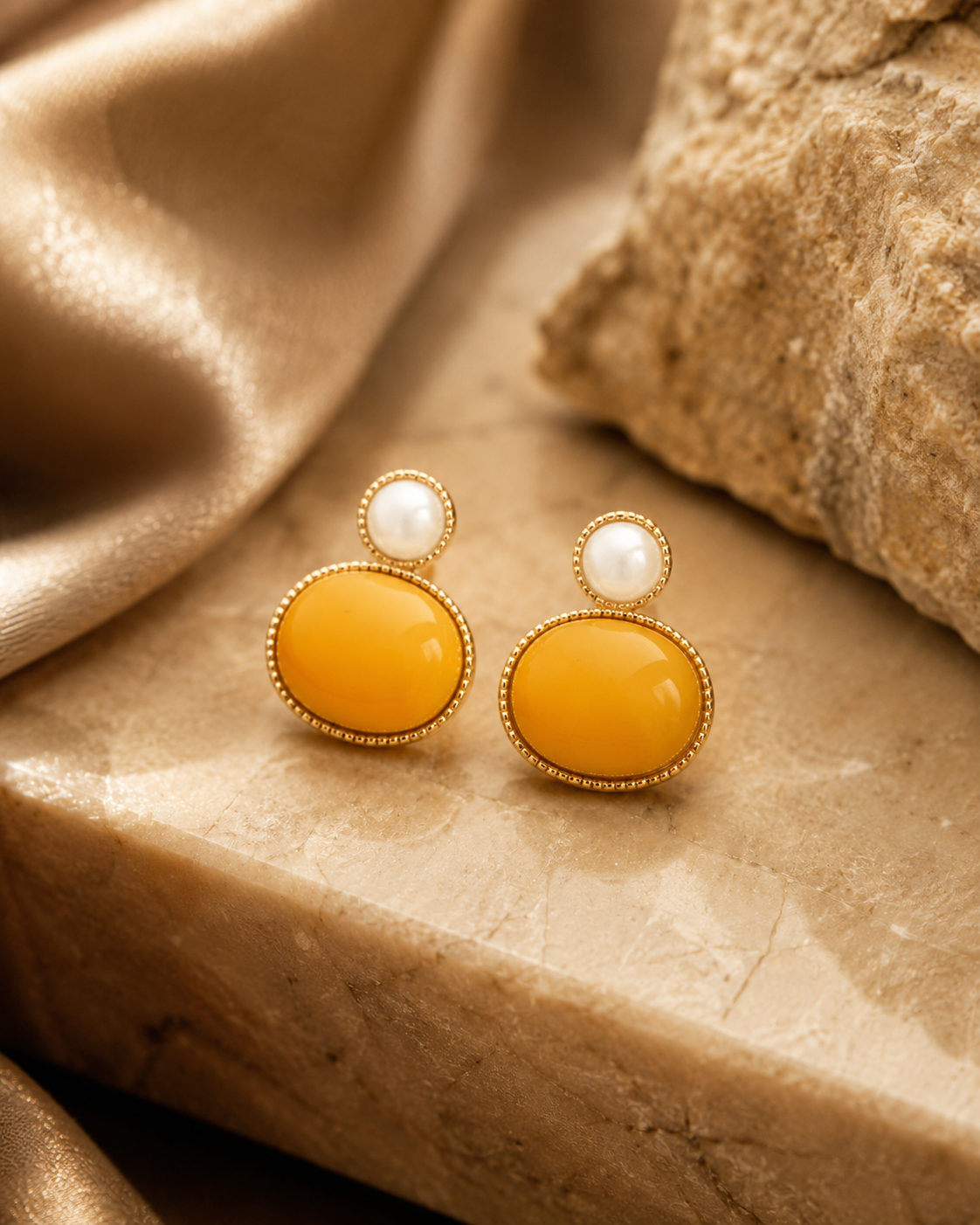 Petite Oval Butterscotch Amber Stud Earrings