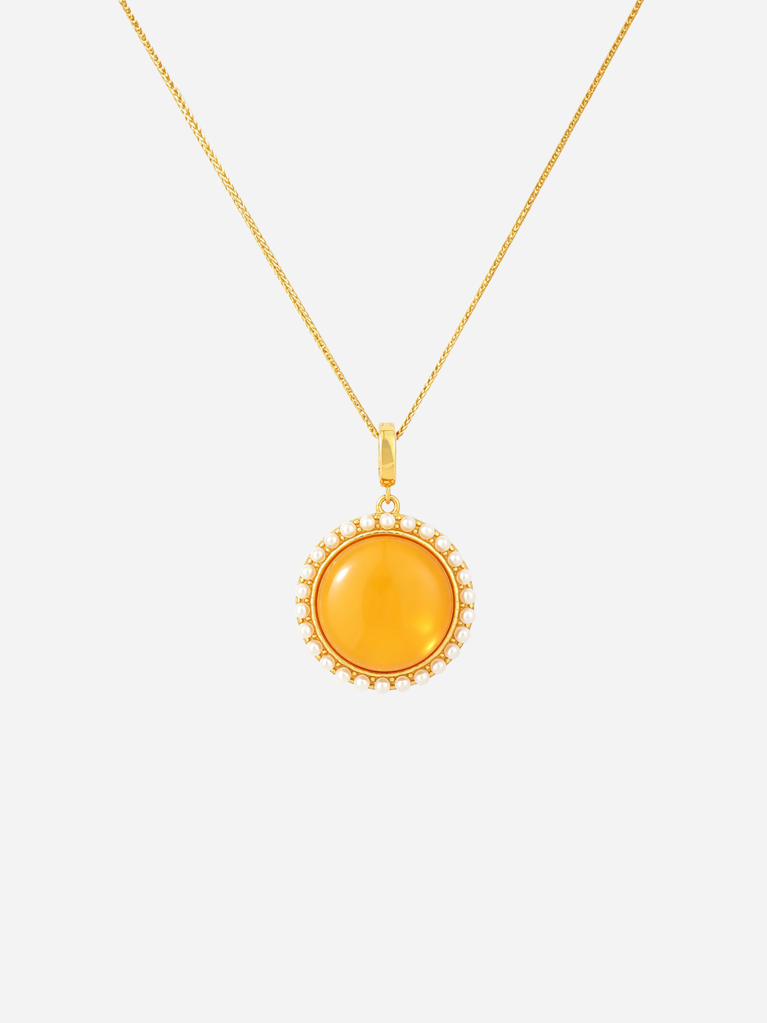 Pearl Halo Round Butterscotch Amber Necklace
