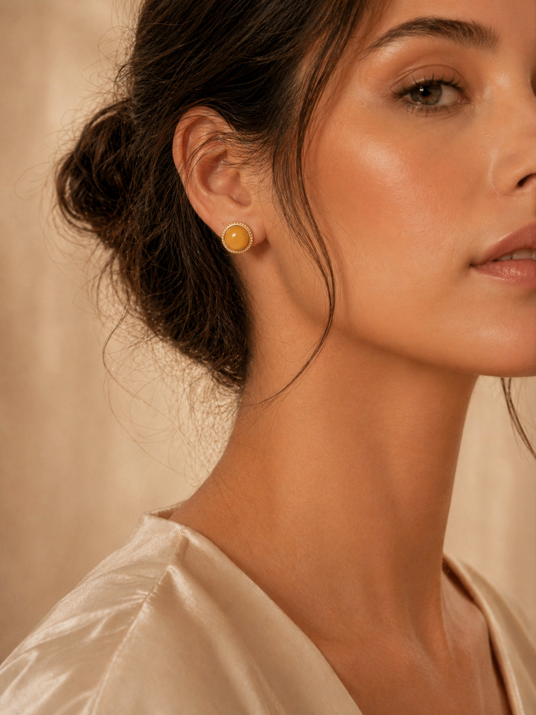 Petite Round Butterscotch Amber Stud Earrings