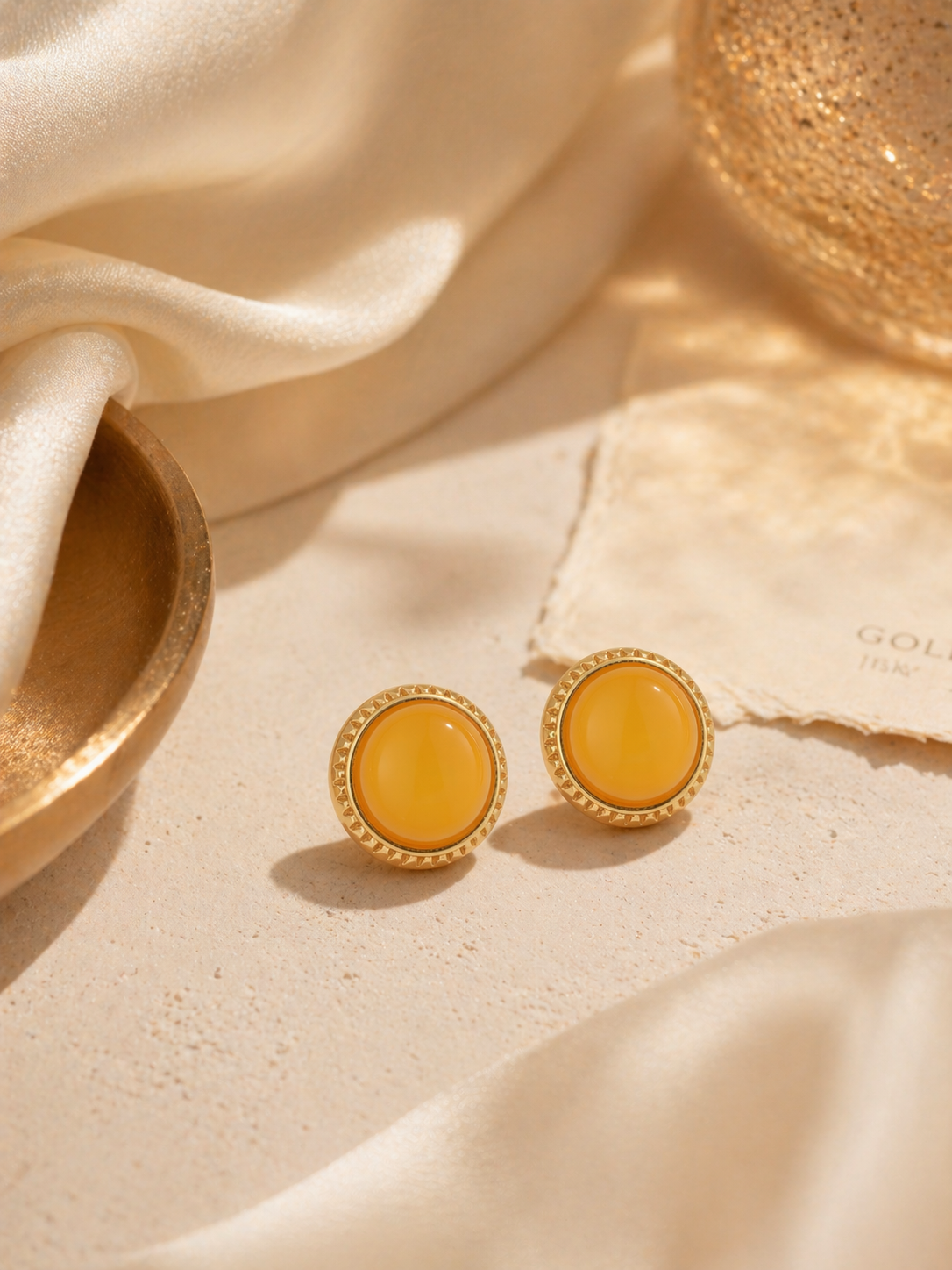 Petite Round Butterscotch Amber Stud Earrings