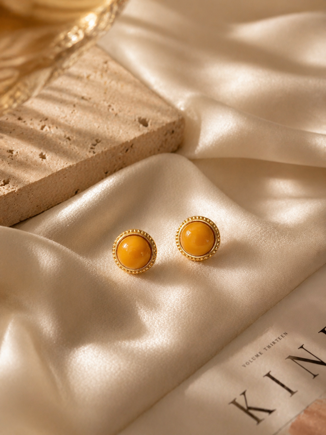 Petite Round Butterscotch Amber Stud Earrings