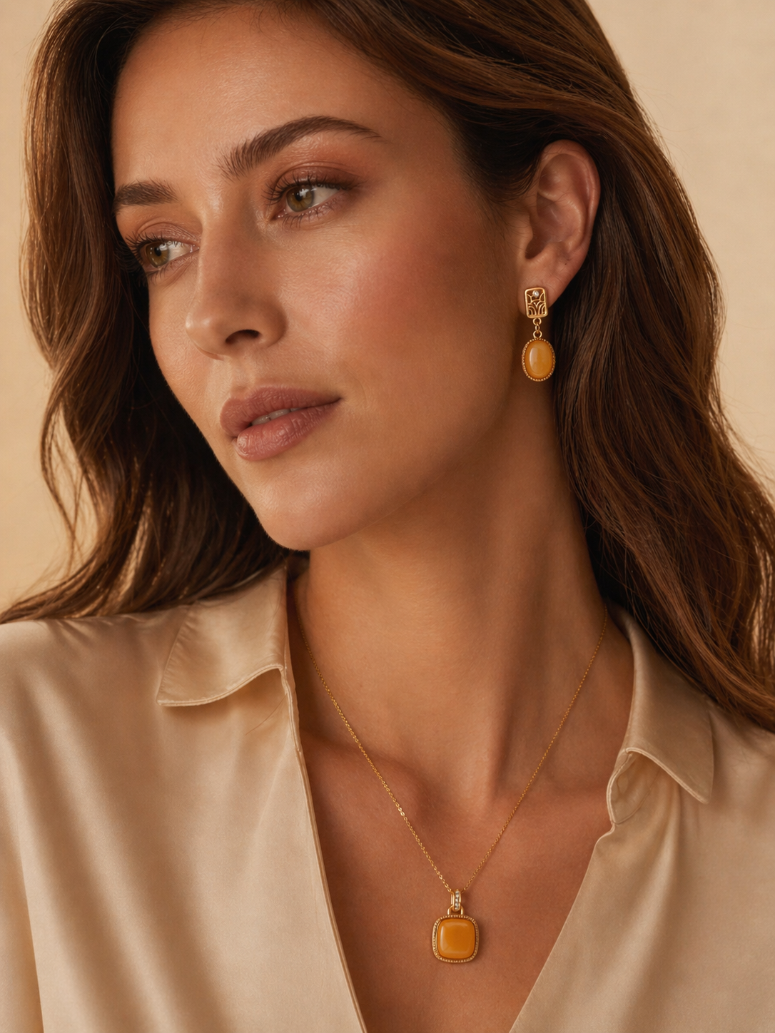Art Deco Geometric Butterscotch Amber Drop Earrings
