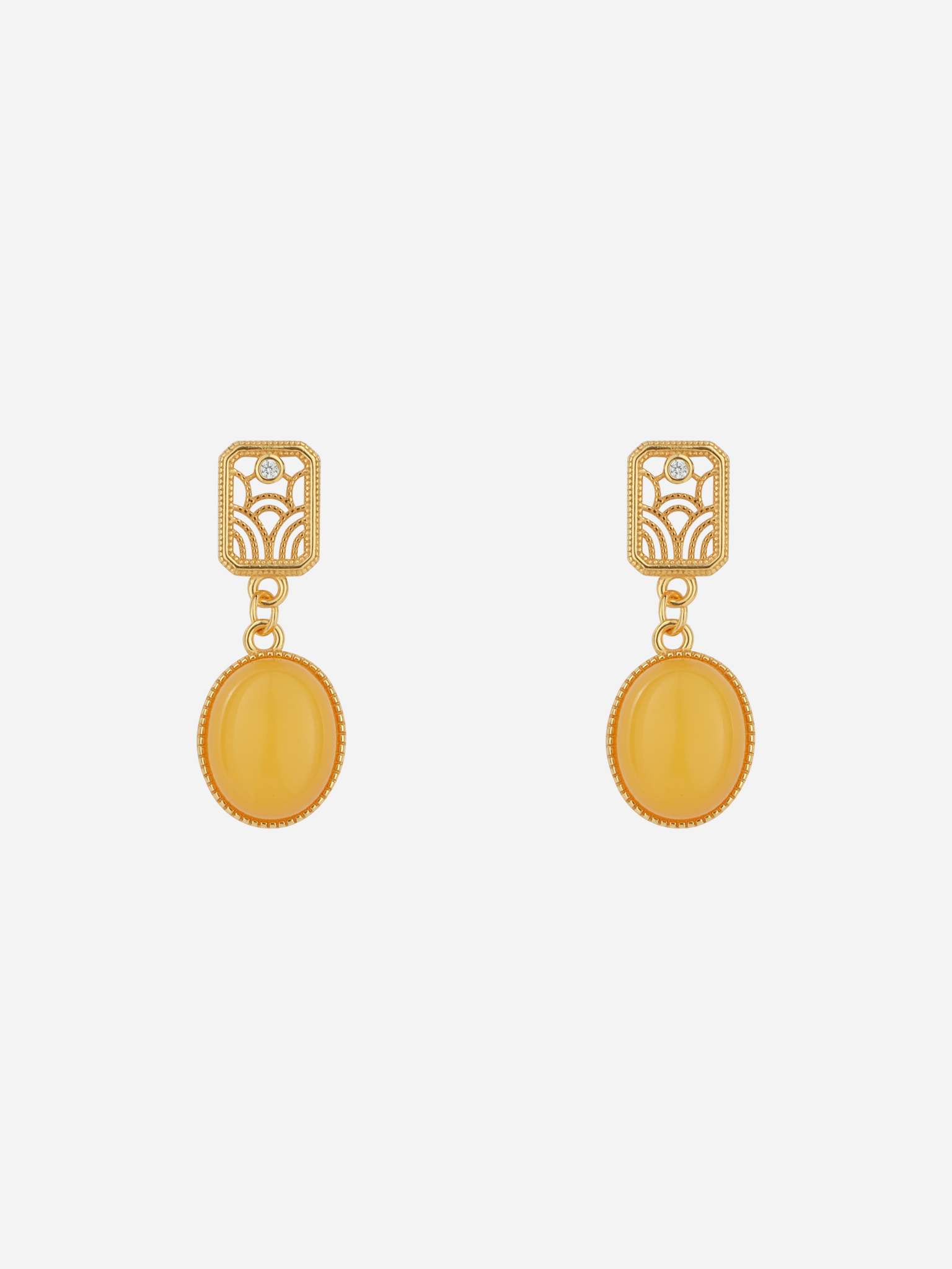 Art Deco Geometric Butterscotch Amber Drop Earrings