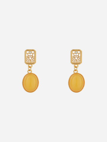 Art Deco Geometric Butterscotch Amber Drop Earrings