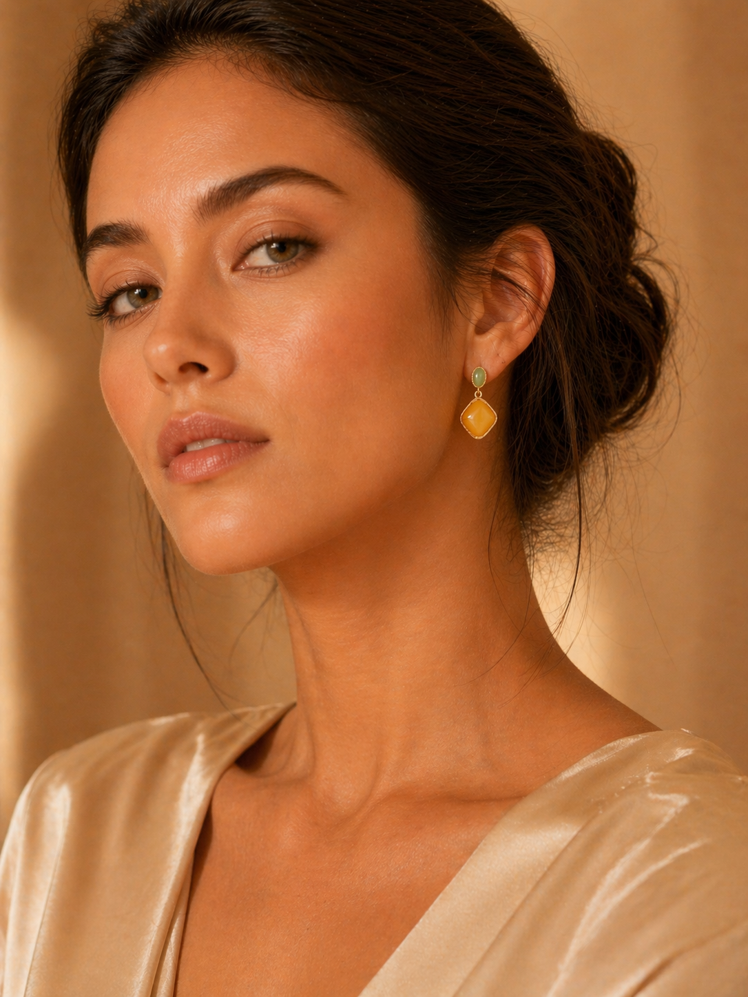 Nature Motif Square Butterscotch Amber Drop Earrings
