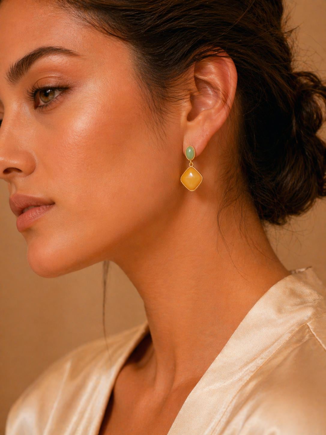 Nature Motif Square Butterscotch Amber Drop Earrings