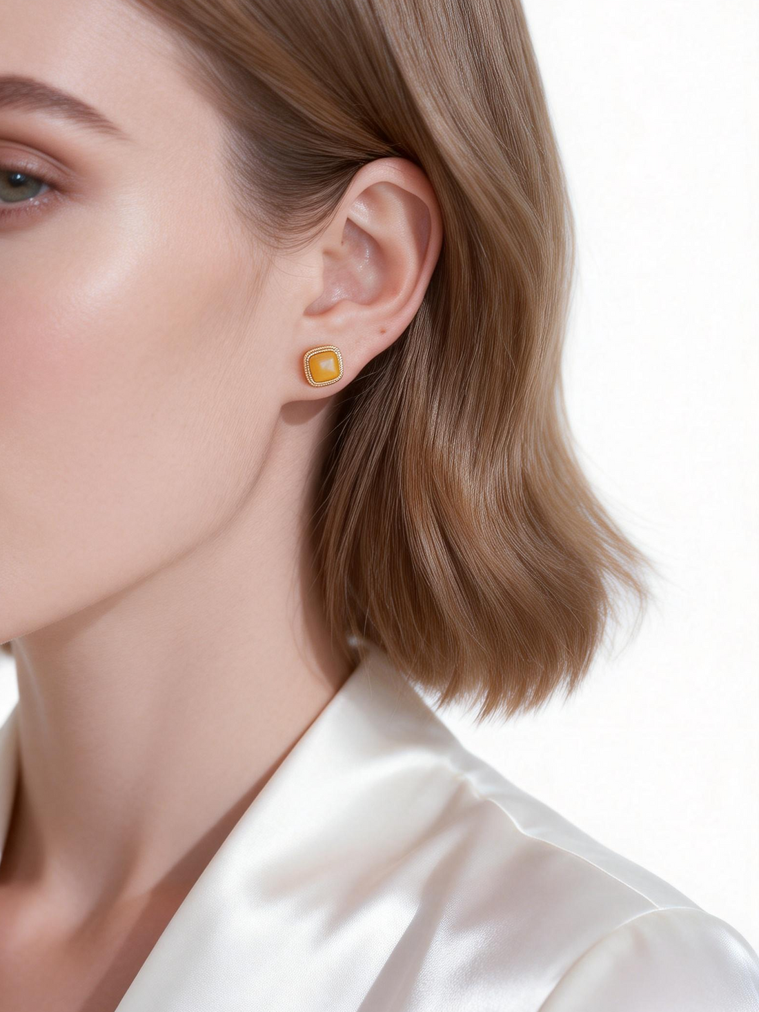 Tiny Cushion Butterscotch Amber Stud Earrings