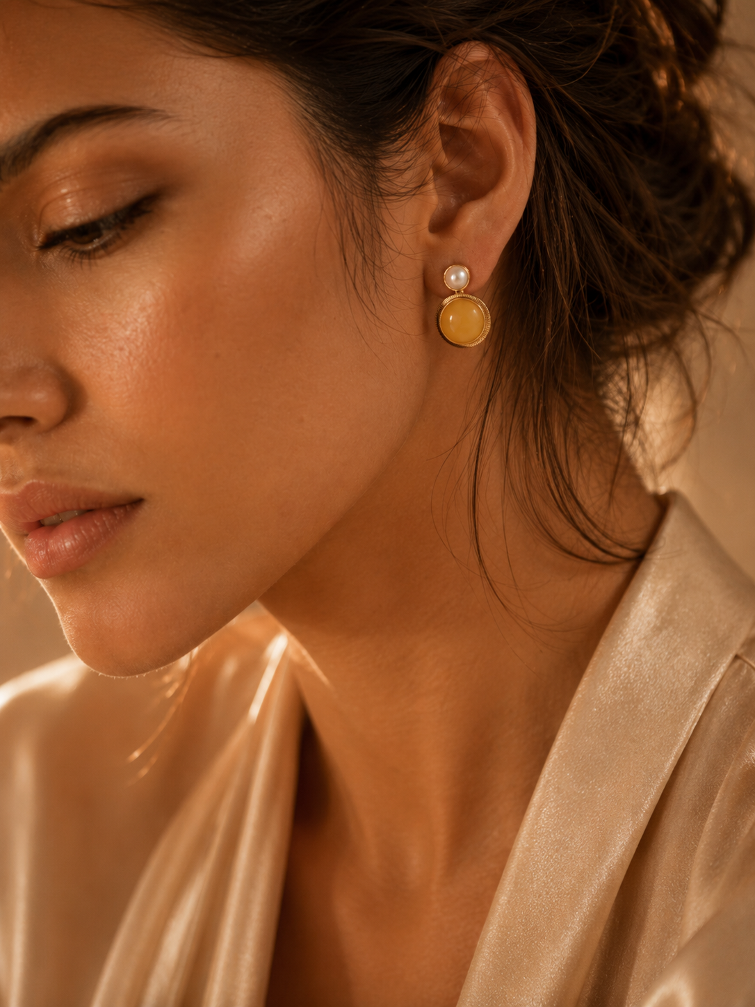 Quilted Halo Butterscotch Amber Stud Earrings