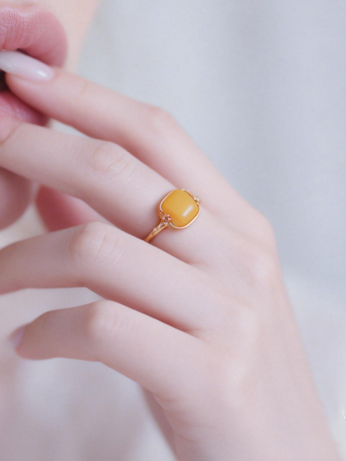 Bamboo Zen Butterscotch Amber Ring