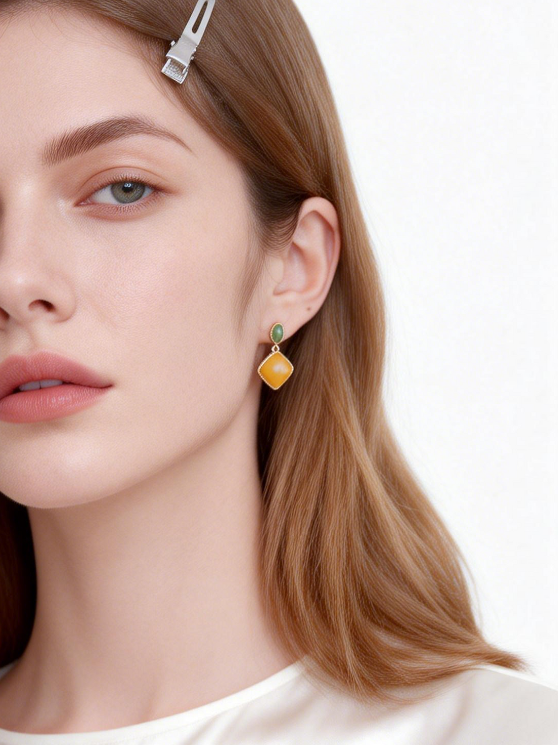 Nature Motif Square Butterscotch Amber Drop Earrings