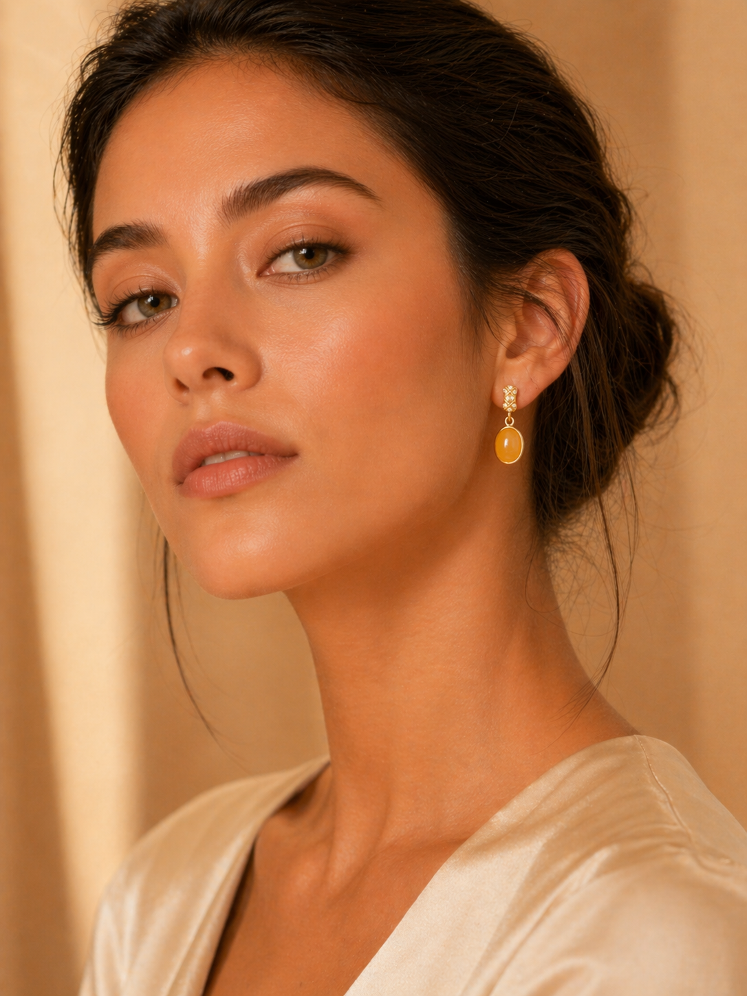 Glistening Lattice Butterscotch Amber Drop Earrings
