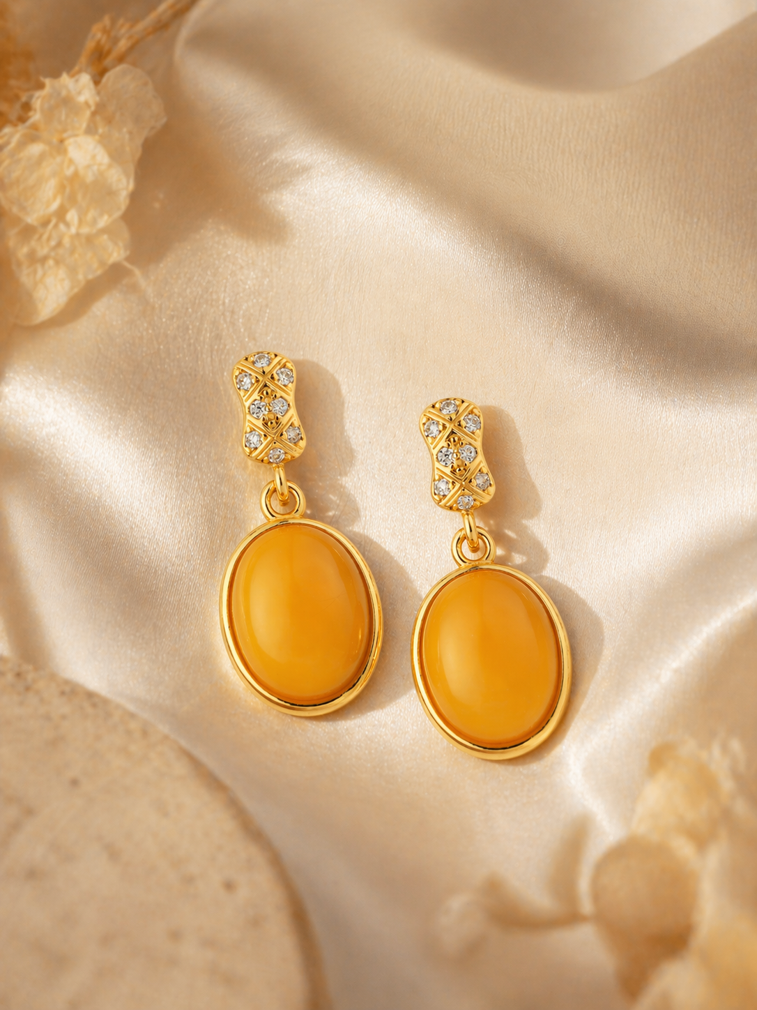 Glistening Lattice Butterscotch Amber Drop Earrings