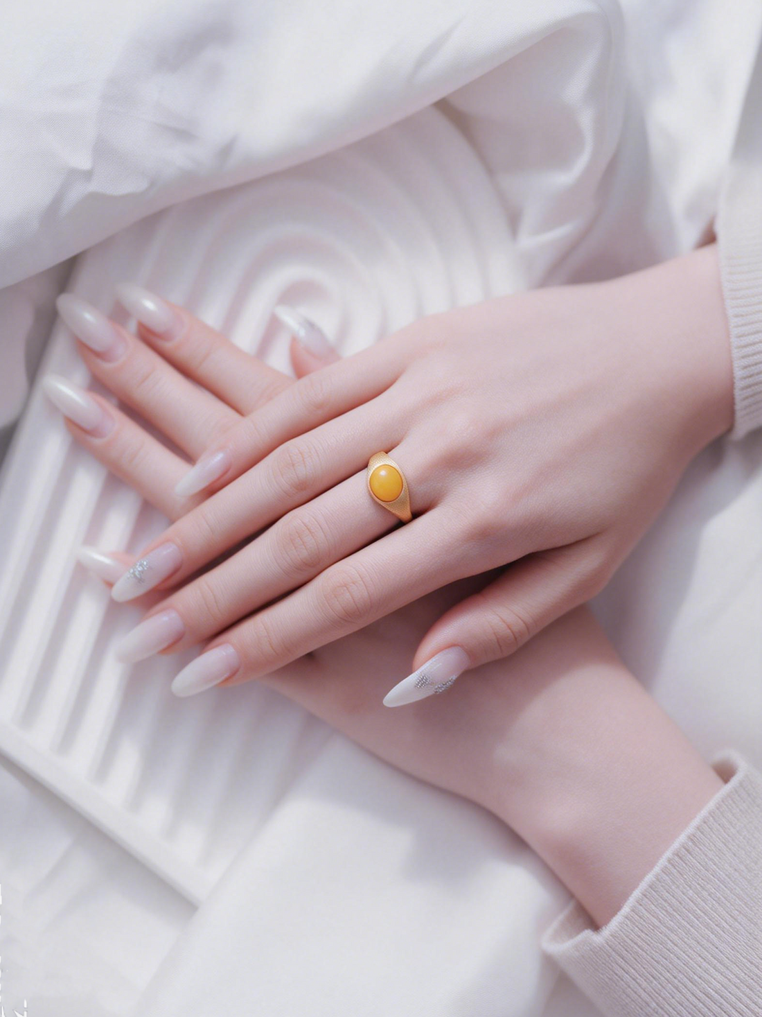 Gilded Sand Butterscotch Amber Signet Ring
