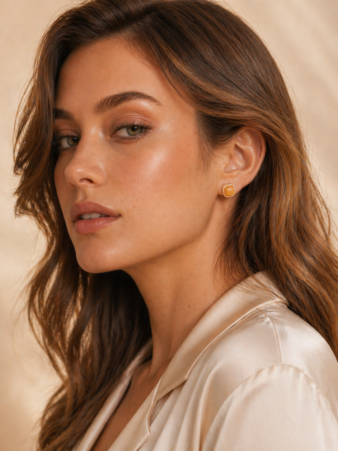 Tiny Cushion Butterscotch Amber Stud Earrings