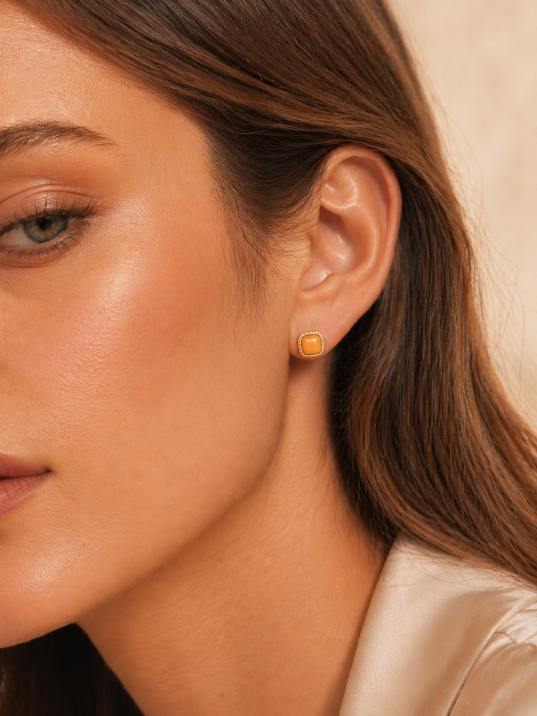 Tiny Cushion Butterscotch Amber Stud Earrings