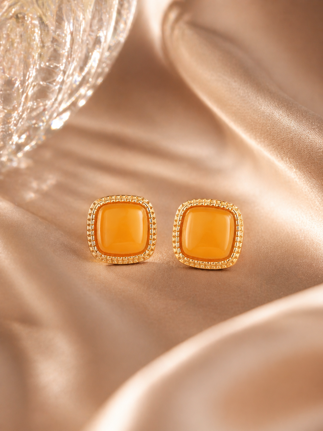 Tiny Cushion Butterscotch Amber Stud Earrings