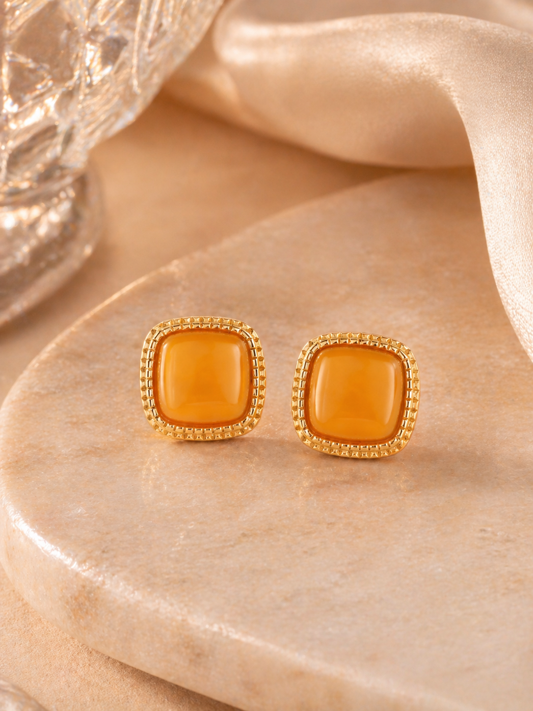 Tiny Cushion Butterscotch Amber Stud Earrings