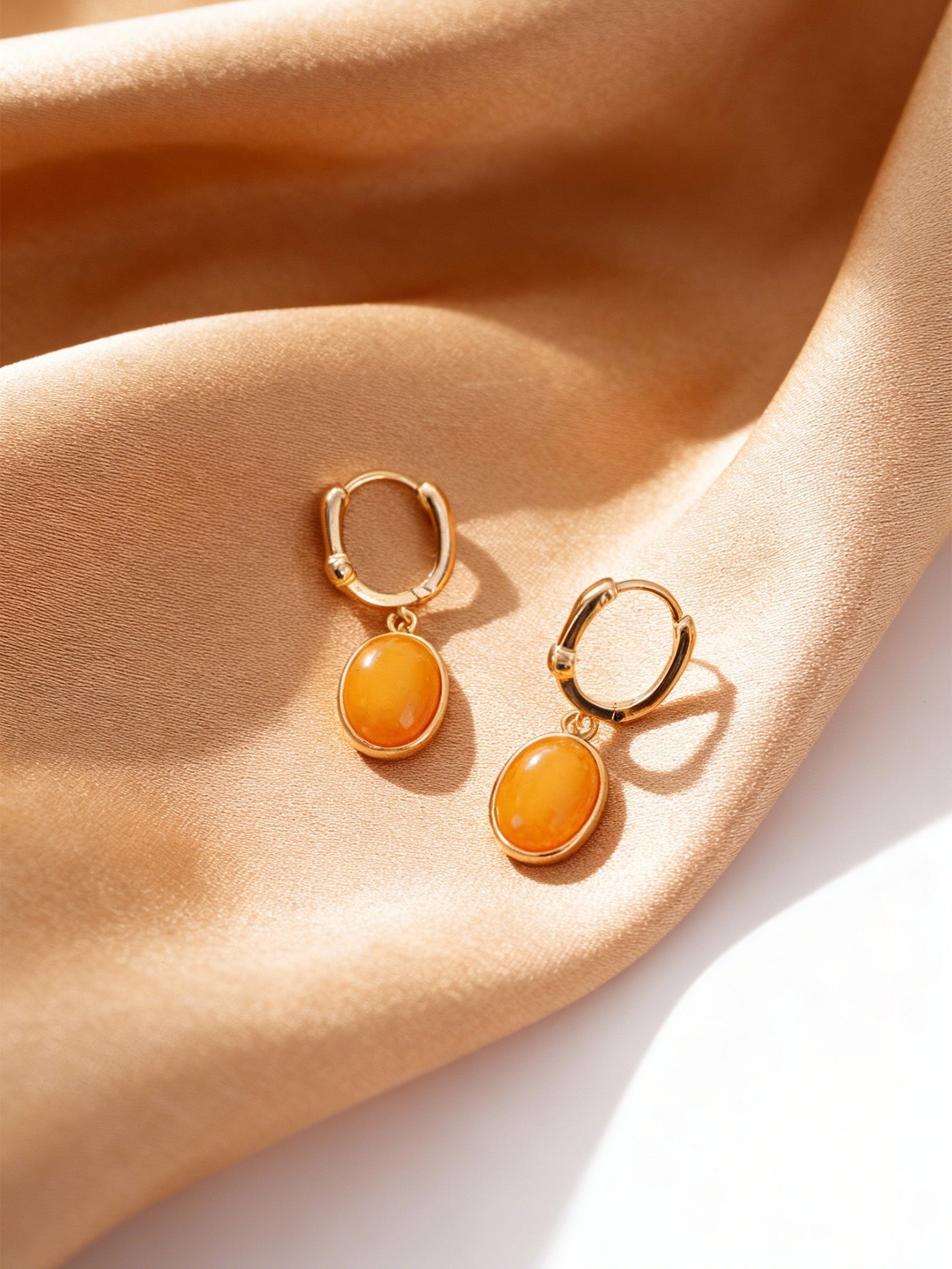 Oval Butterscotch Amber Drop Earrings