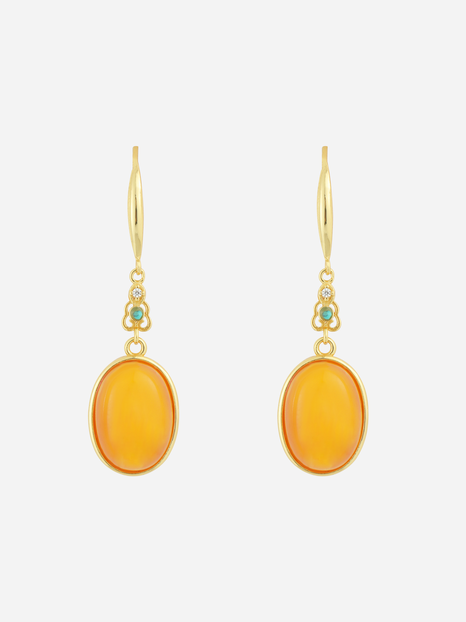 Nature Motif Oval Butterscotch Amber Drop Earrings