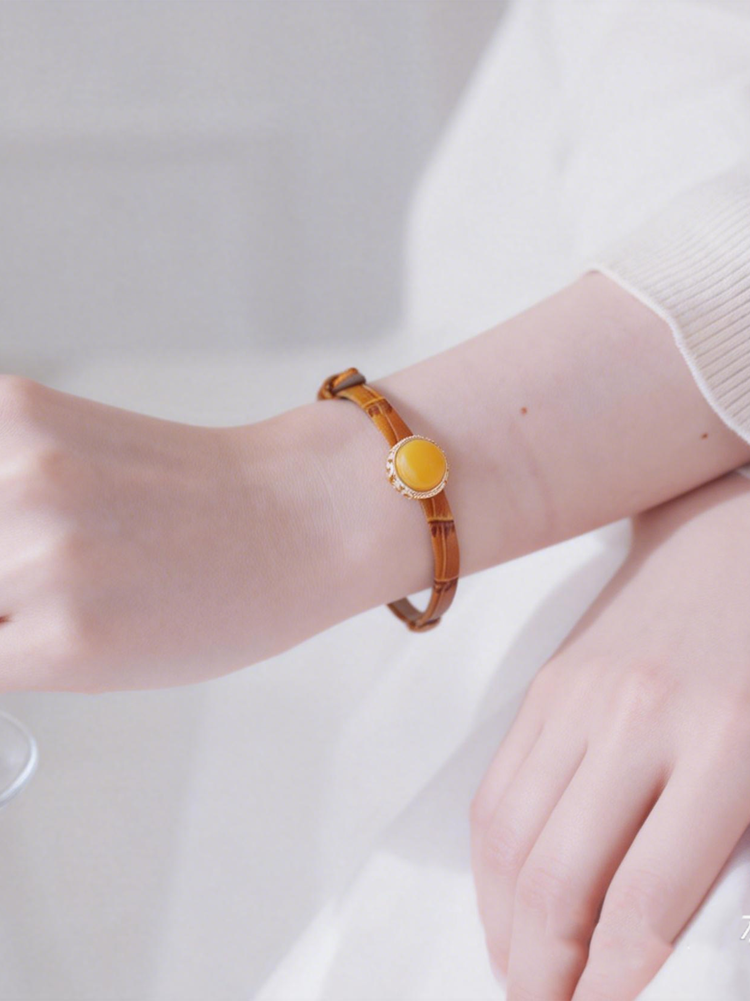 Heritage Filigree Butterscotch Amber Leather Bracelet