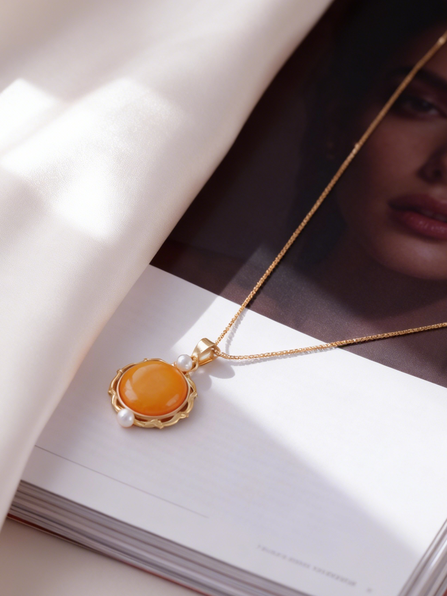 Orb & Pearl Scallop Butterscotch Amber Necklace