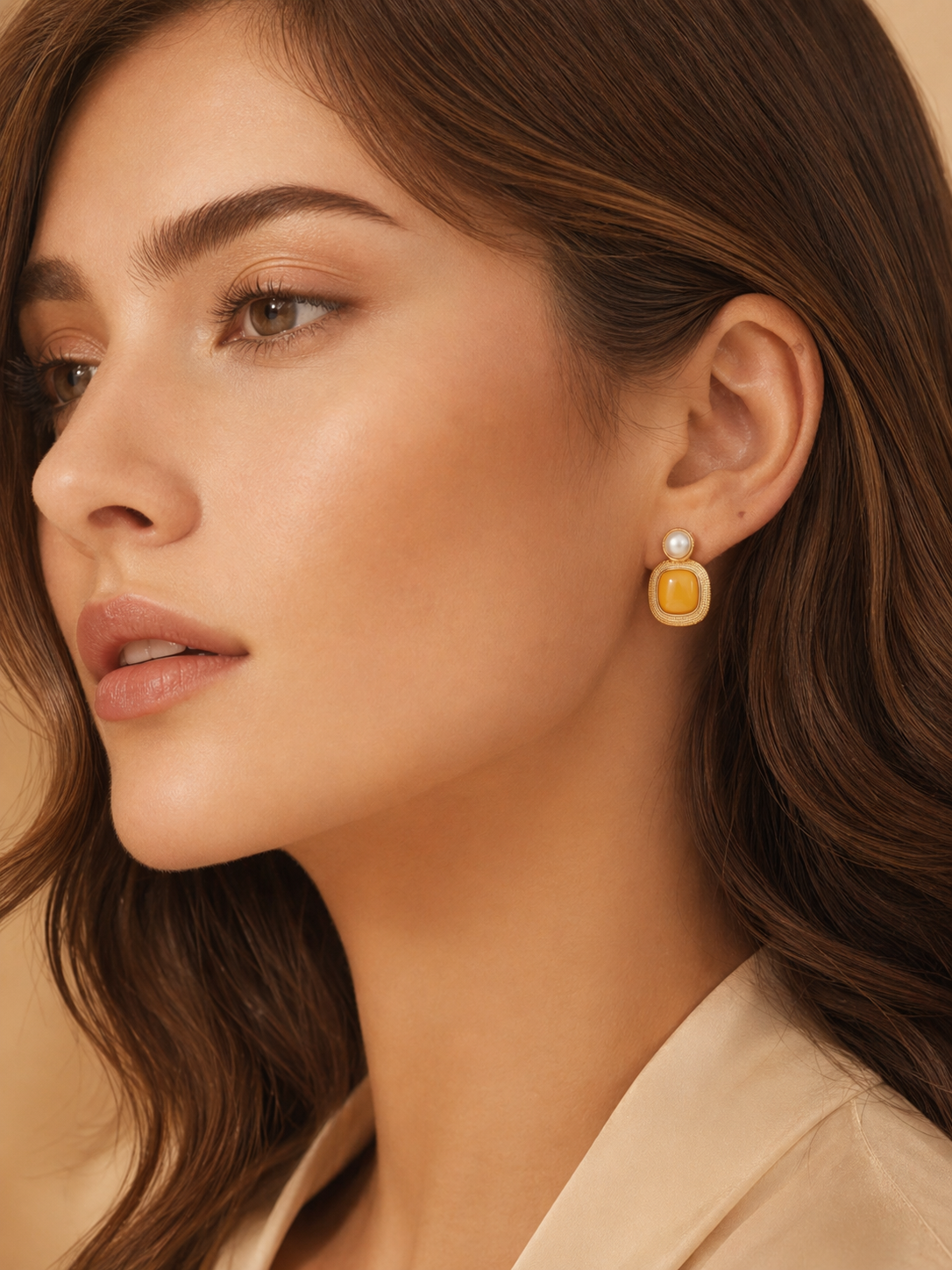 Quilted Medallion Butterscotch Amber Stud Earrings