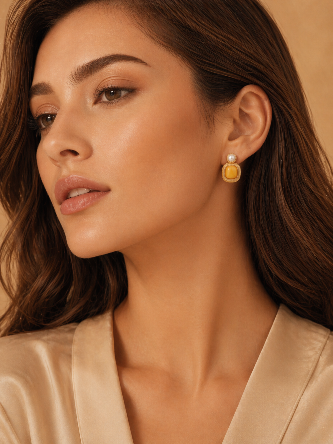 Quilted Medallion Butterscotch Amber Stud Earrings