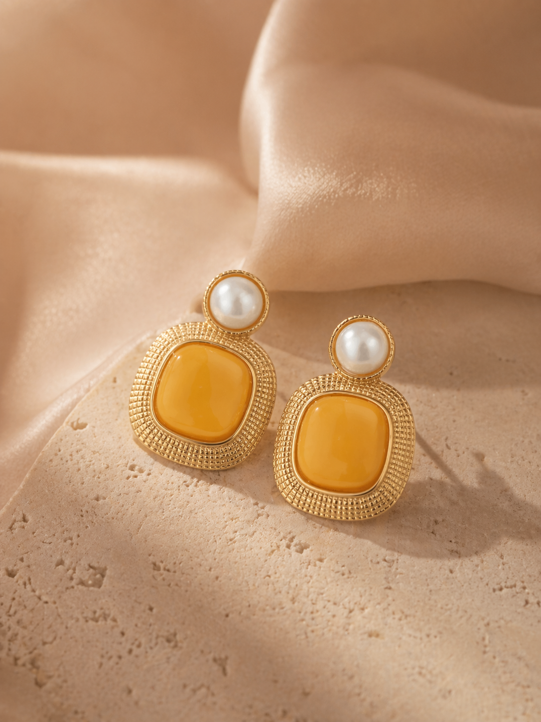 Quilted Medallion Butterscotch Amber Stud Earrings