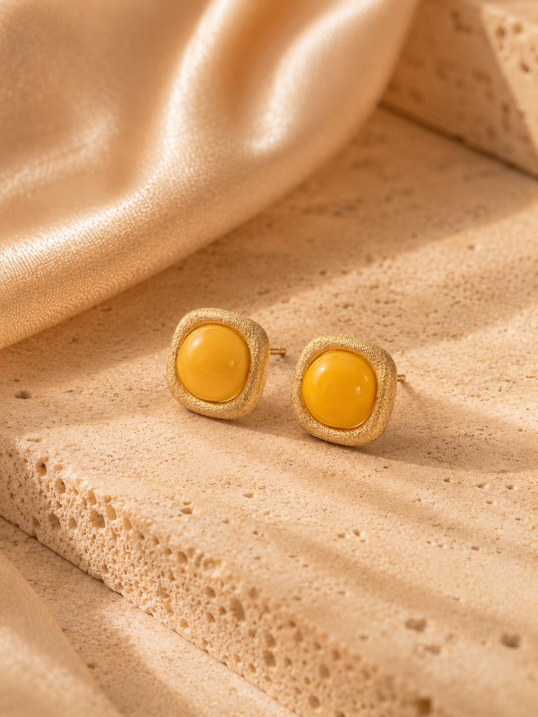 Cushion Butterscotch Amber Stud Earrings