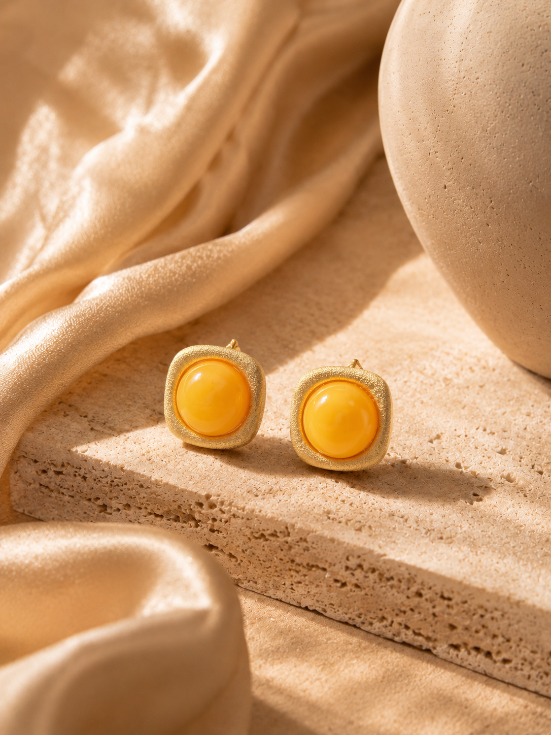 Cushion Butterscotch Amber Stud Earrings
