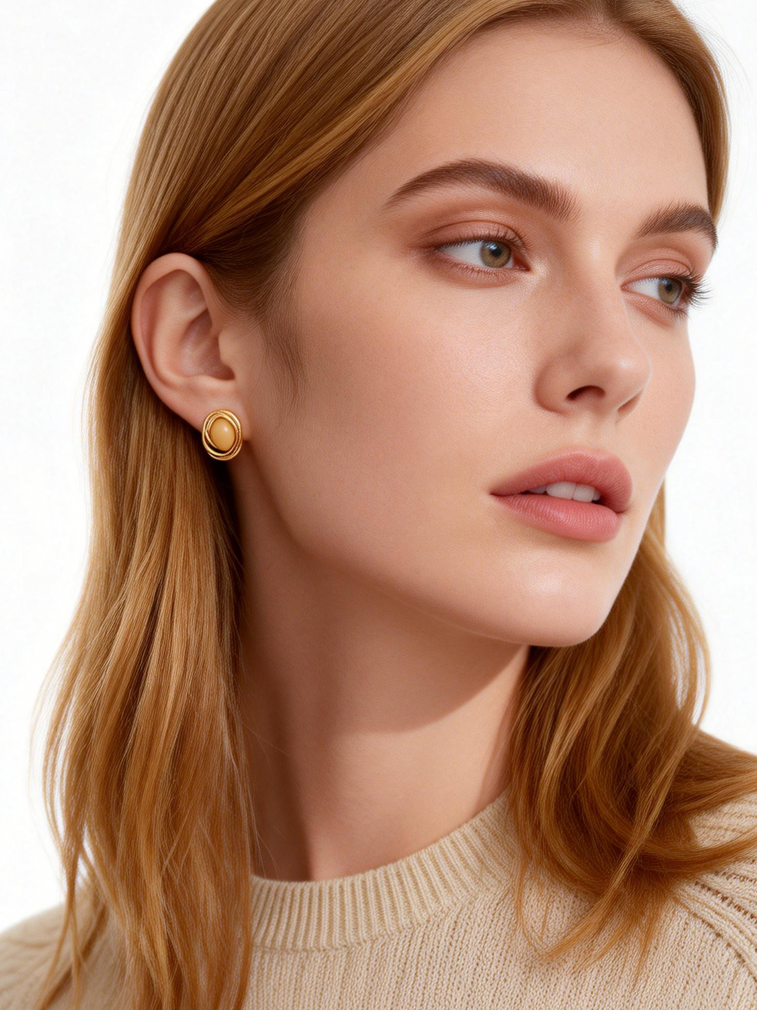 Vintage Rope Oval Butterscotch Amber Studs Earrings