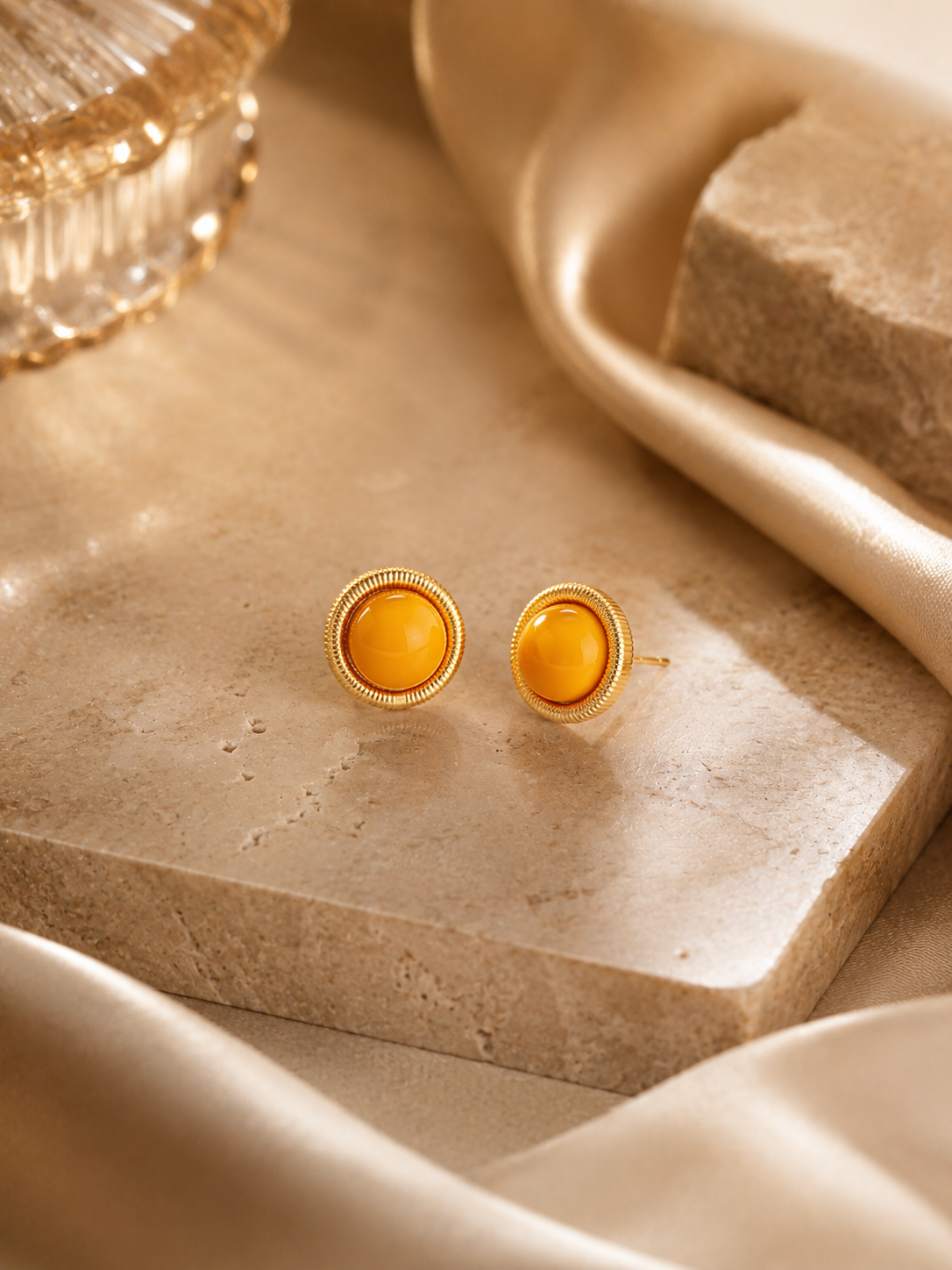 Radiant Sunburst Butterscotch Amber Stud Earrings