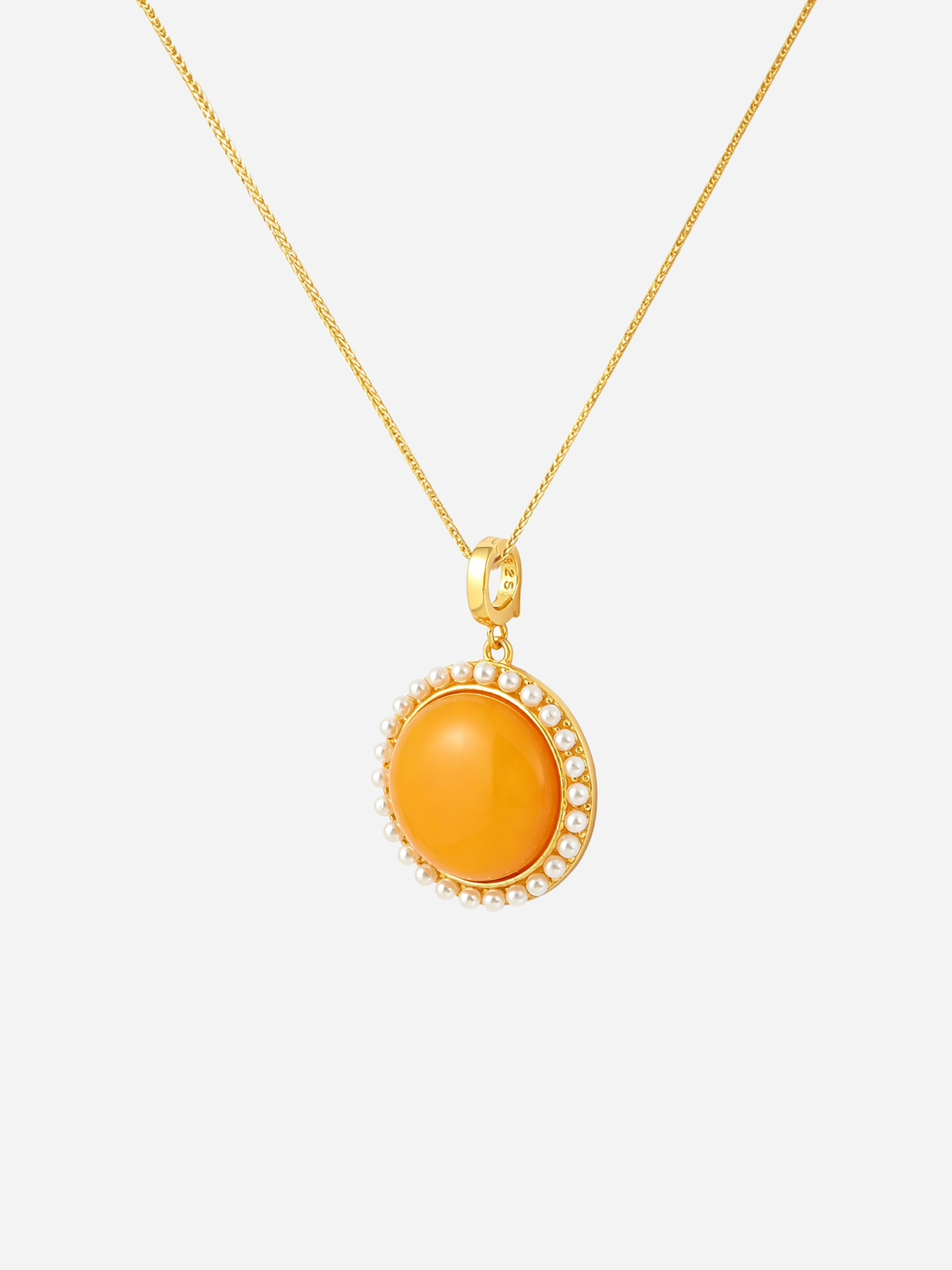 Pearl Halo Round Butterscotch Amber Necklace