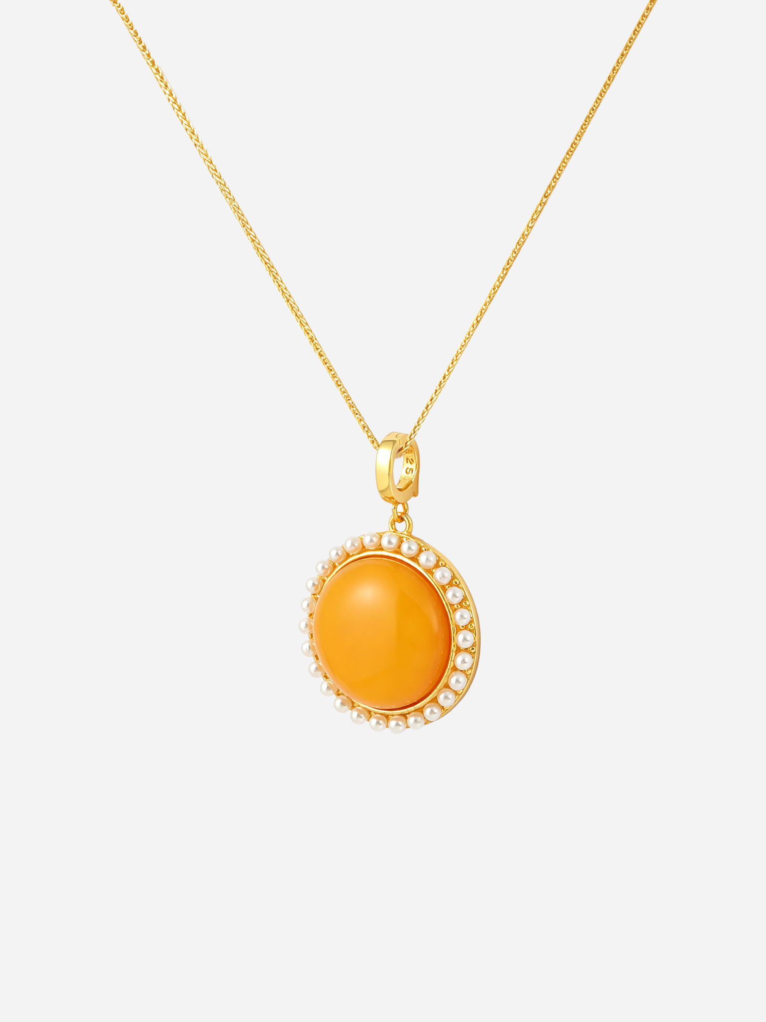 Pearl Halo Round Butterscotch Amber Necklace