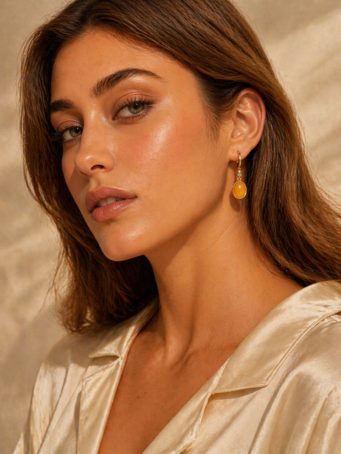 Nature Motif Oval Butterscotch Amber Drop Earrings