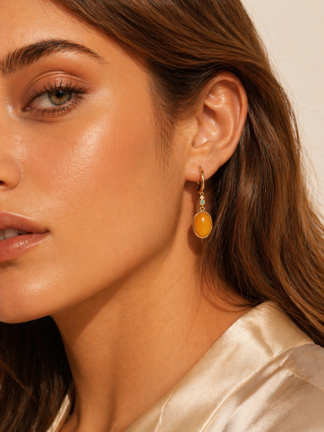 Nature Motif Oval Butterscotch Amber Drop Earrings
