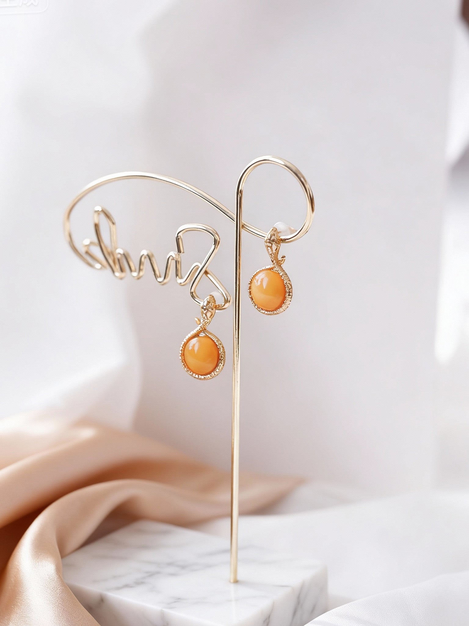 Snake Loop Butterscotch Amber Stud Earrings
