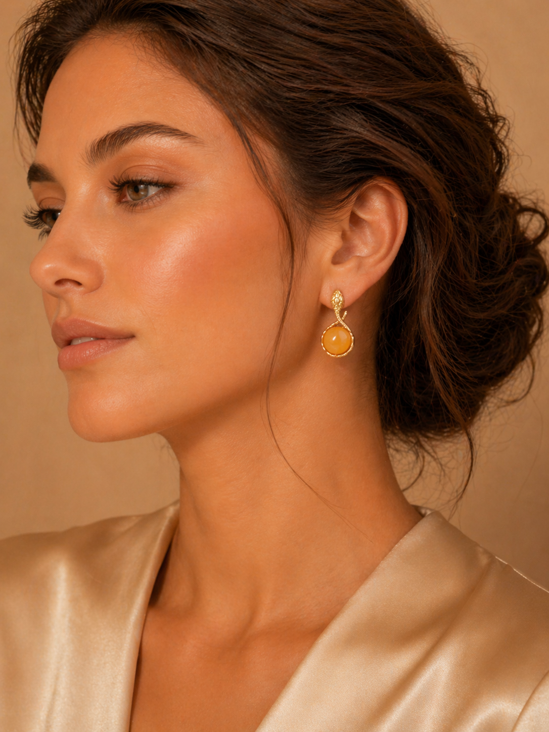 Snake Loop Butterscotch Amber Stud Earrings
