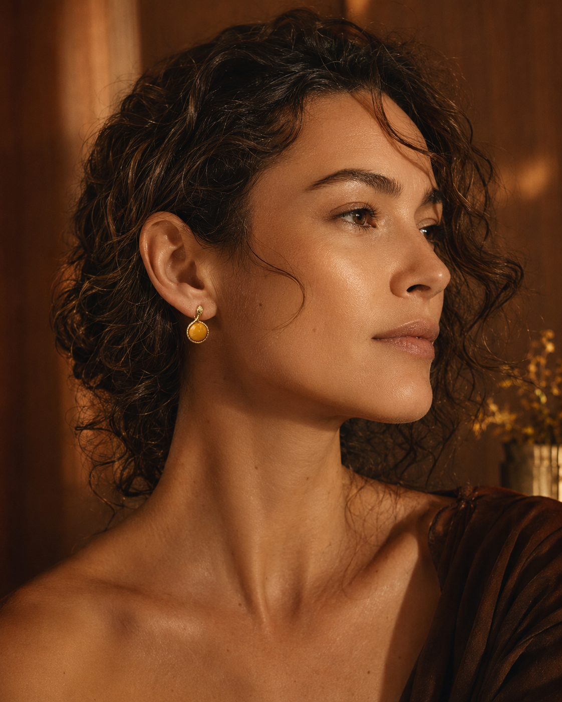 Snake Loop Butterscotch Amber Stud Earrings
