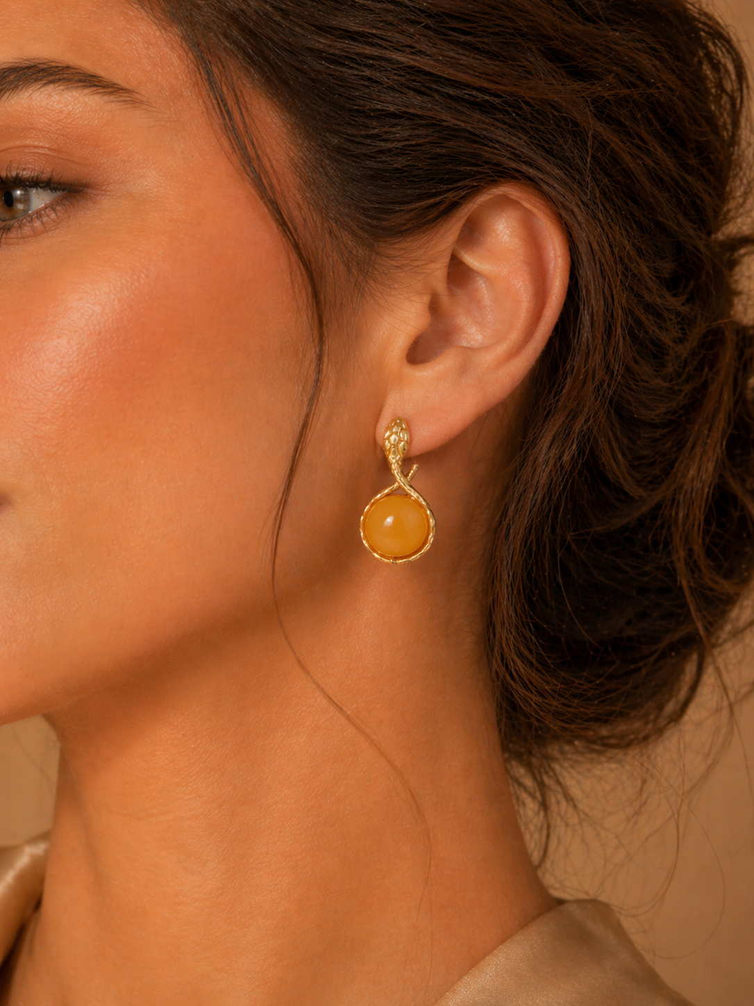 Snake Loop Butterscotch Amber Stud Earrings