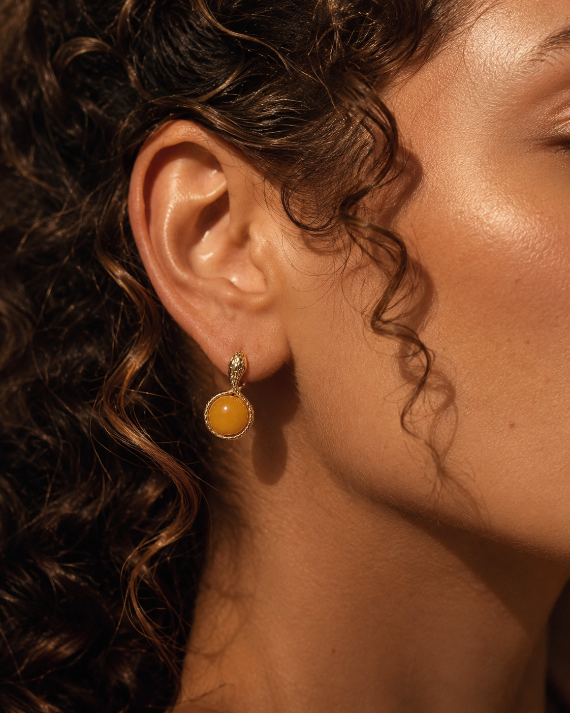 Snake Loop Butterscotch Amber Stud Earrings